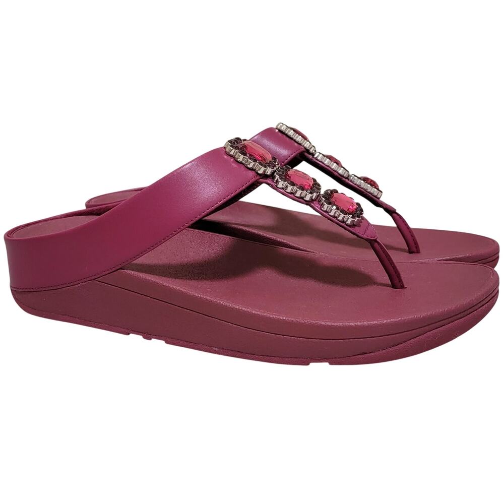 FitFlop Women Fino Crystal Jewel Toe Post Thong Sandals Size US 11 Ruby Purple